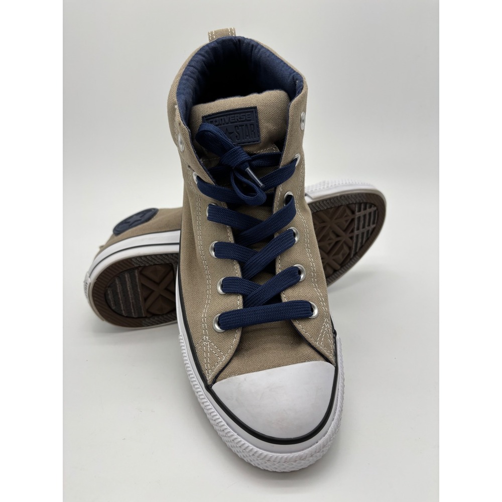 Converse High-Top Sneakers in Tan with Navy Accents